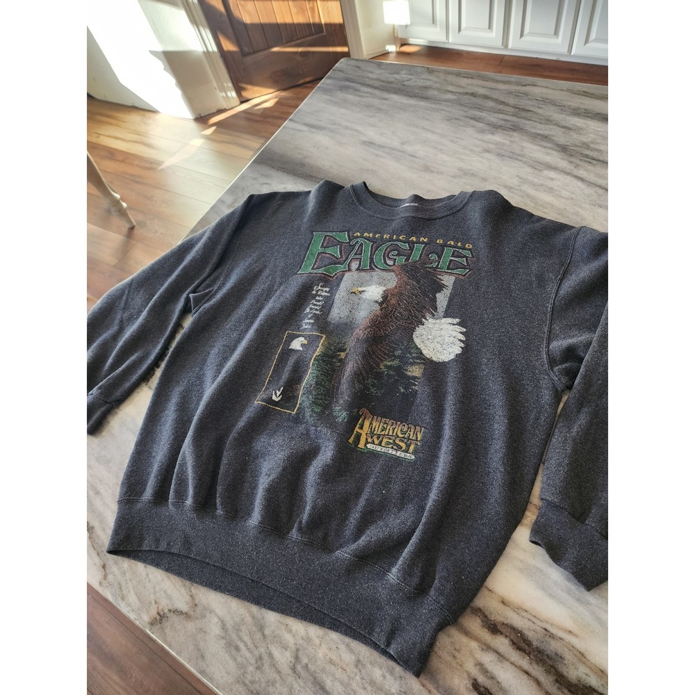 Vintage 90s Tultex American Bald Eagle Graphic Sweatshirt Mens X Large‎ Gray - Picture 2 of 7